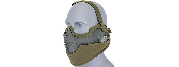 Tactical Metal Mesh Half Mask with Ear Protection in OD Green