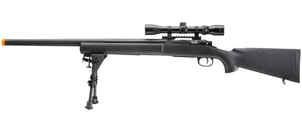 Lancer Tactical High FPS M24 Bolt Action Spring Powered Sniper Rifle w/ Scope & Bipod (Color: Black)